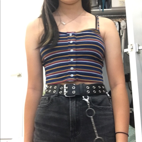 Striped Button Front Cropped Tank - Picture 3 of 3